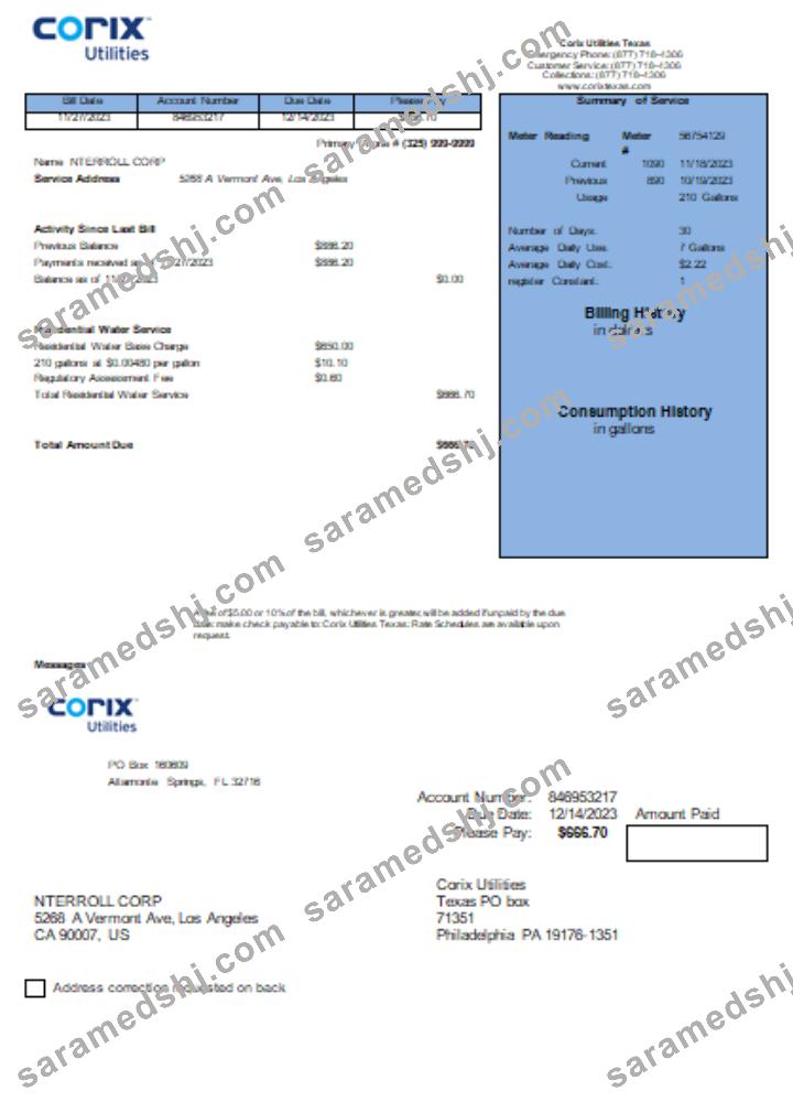Corix Utilities business bill, SCR